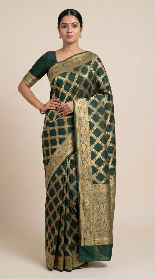 Gold lattice design emerald saree