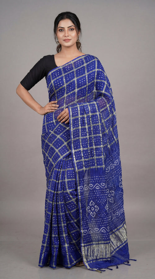 Blue Modal Gajji Hand Bandhej Ghatchola Saree