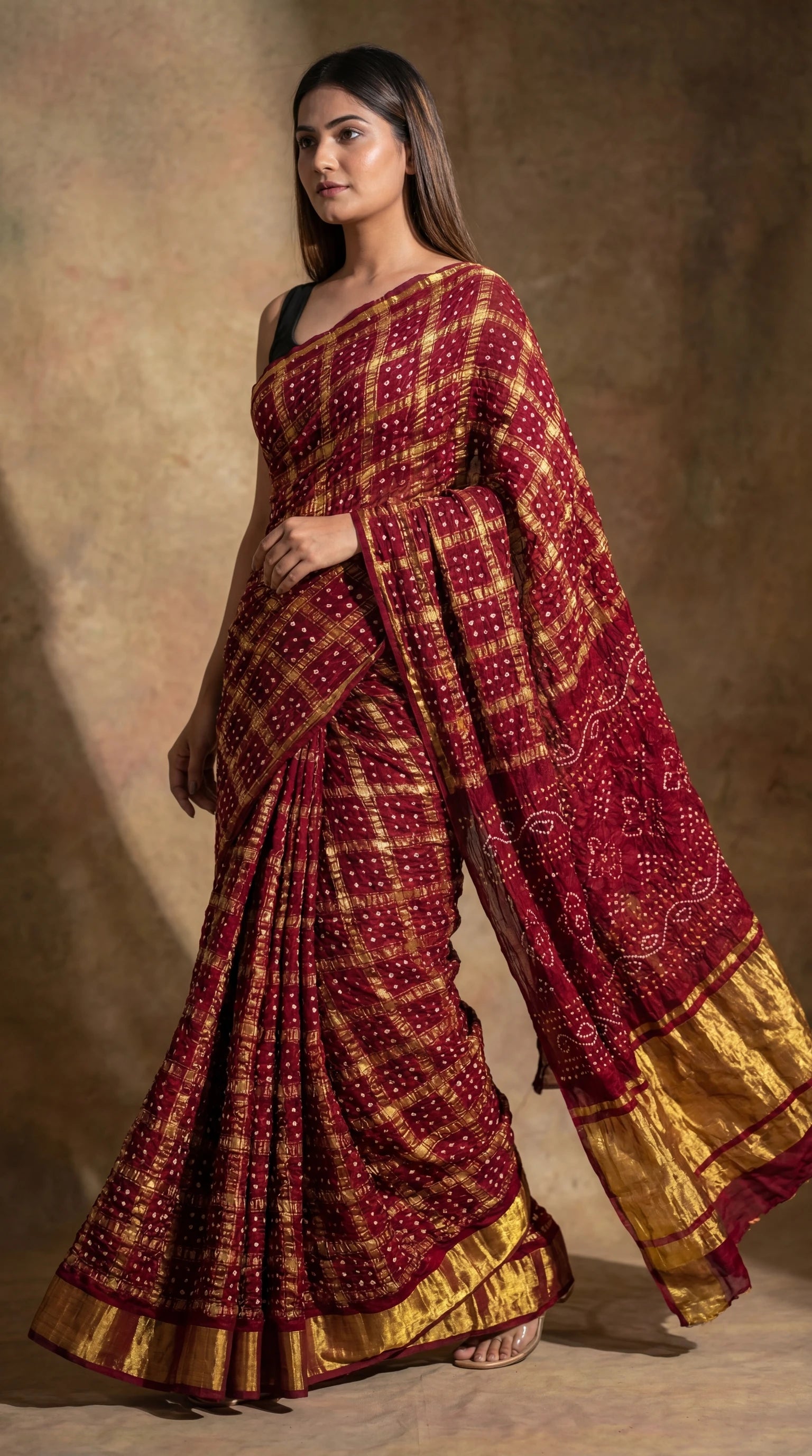 Wine Modal Gajji Hand Bandhej Ghatchola Saree