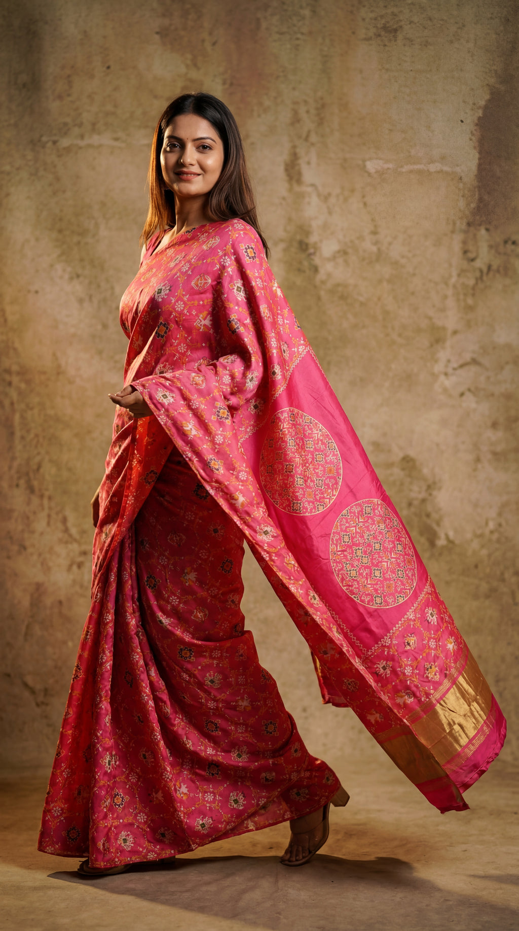 Ajrakh design silk saree