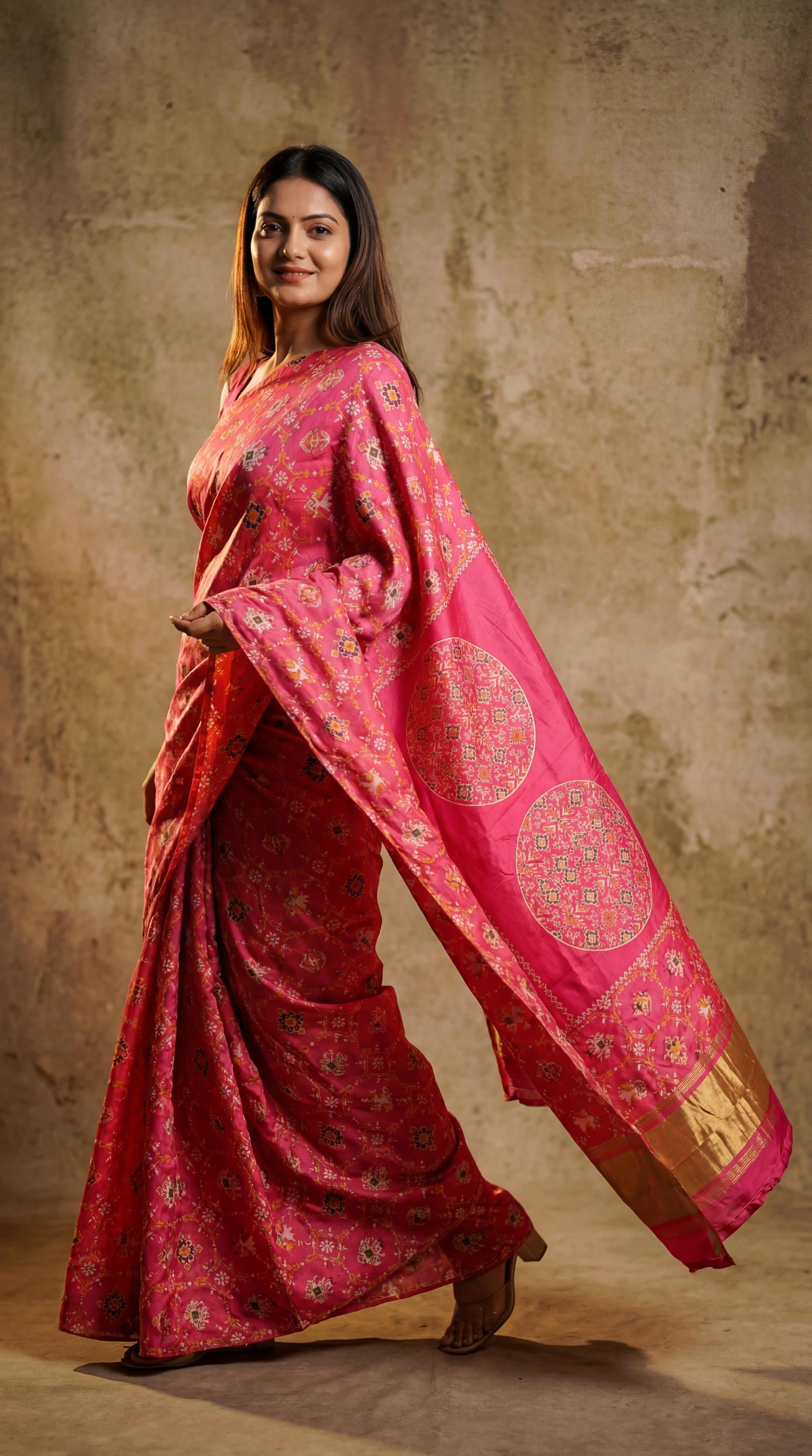 Ajrakh design silk saree
