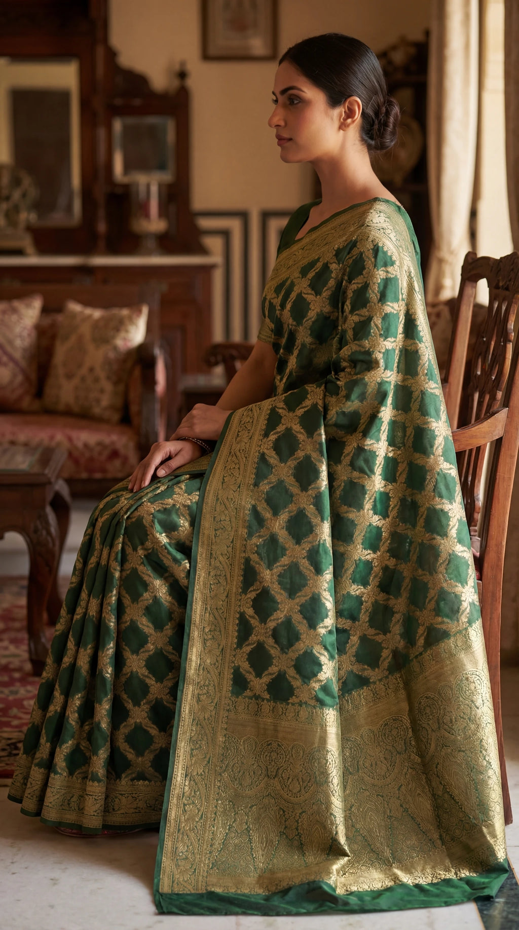 Emerald Banarasi saree in gold zari pattern
