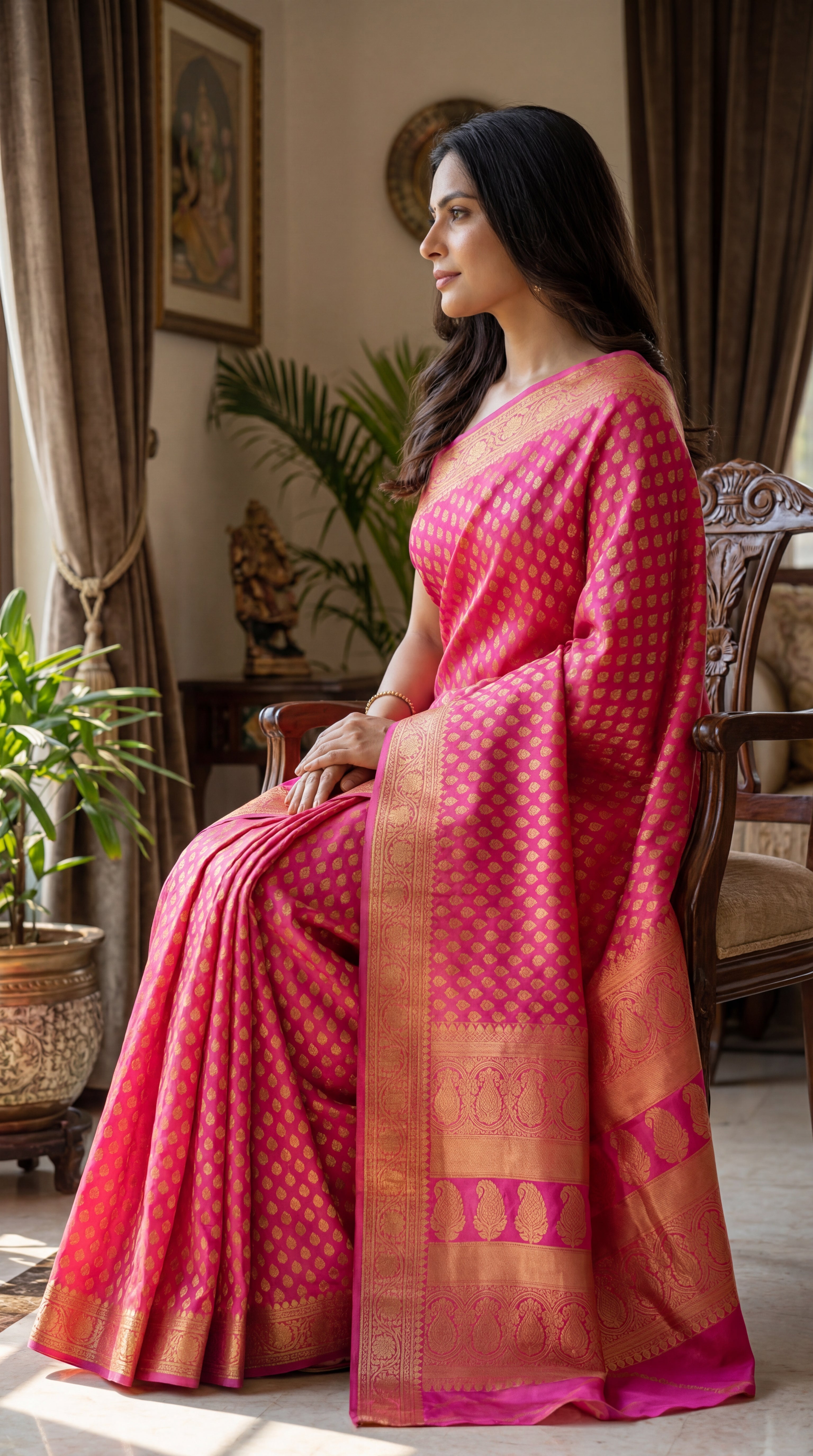 Pink Georgette Banarasi Zari Saree