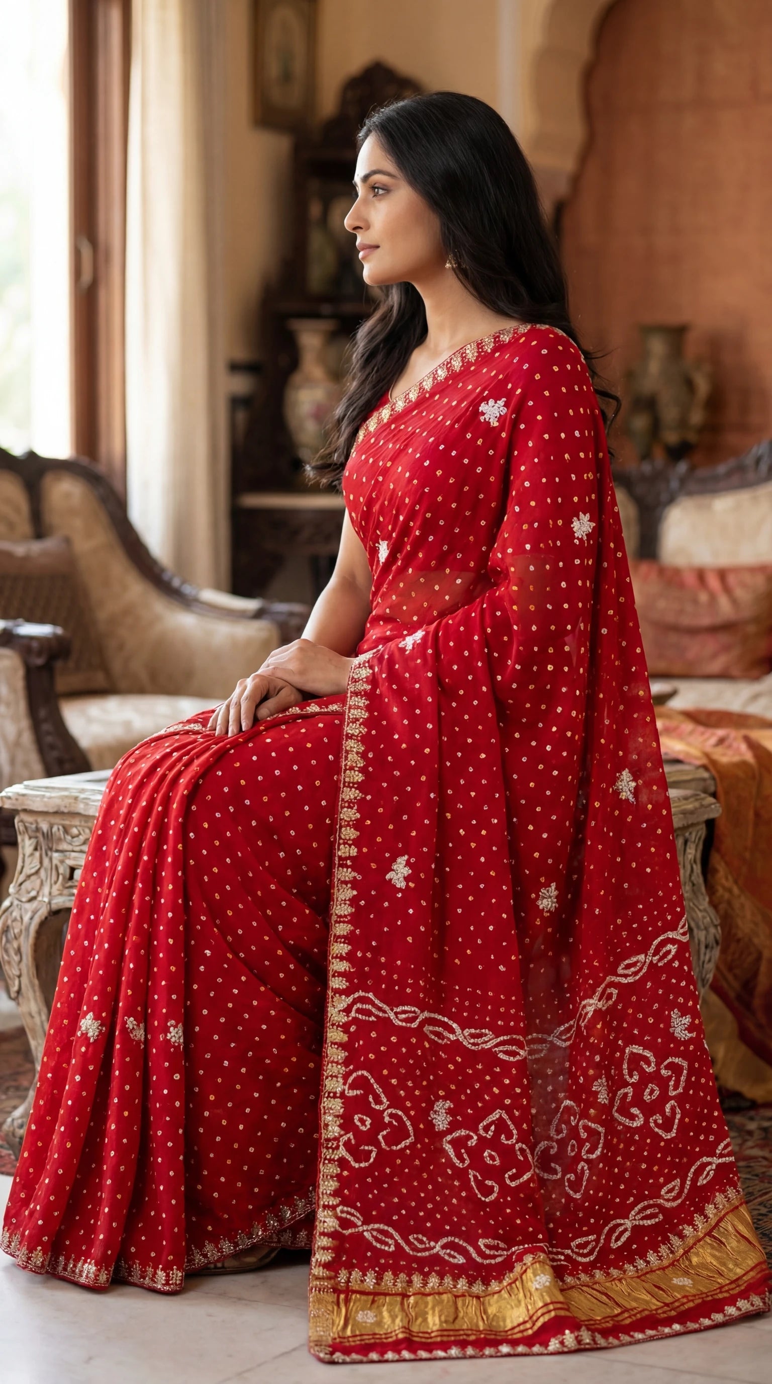 Modal Gajji Bandhani Cutdana Mangalpath Saree
