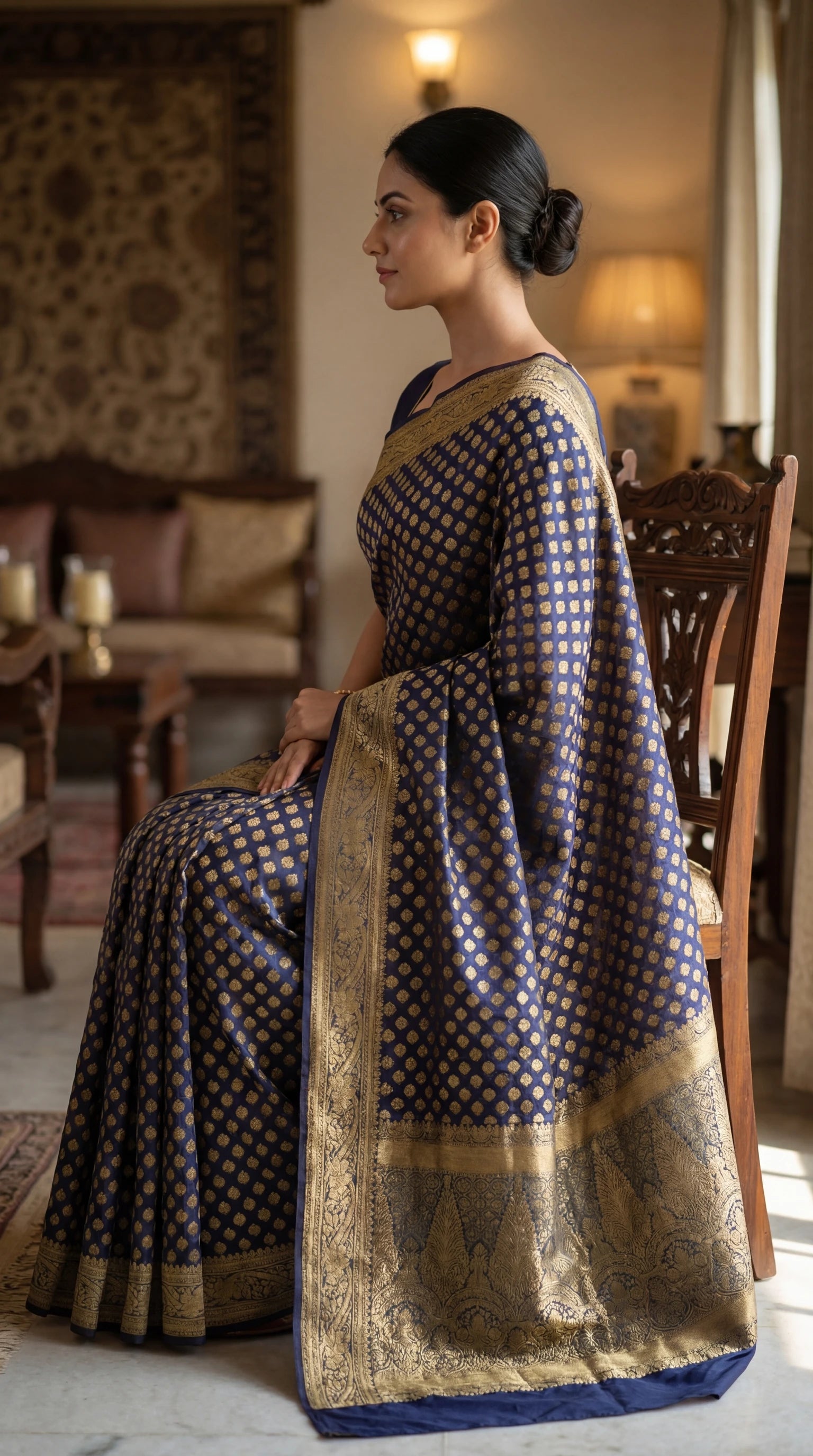 Black ethnic saree with zari weaving