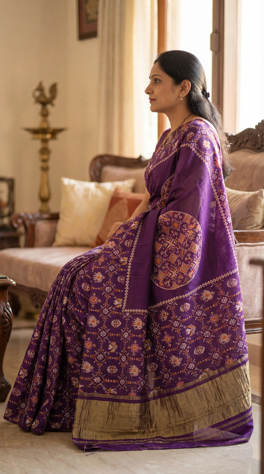 Hand block Ajrakh silk saree