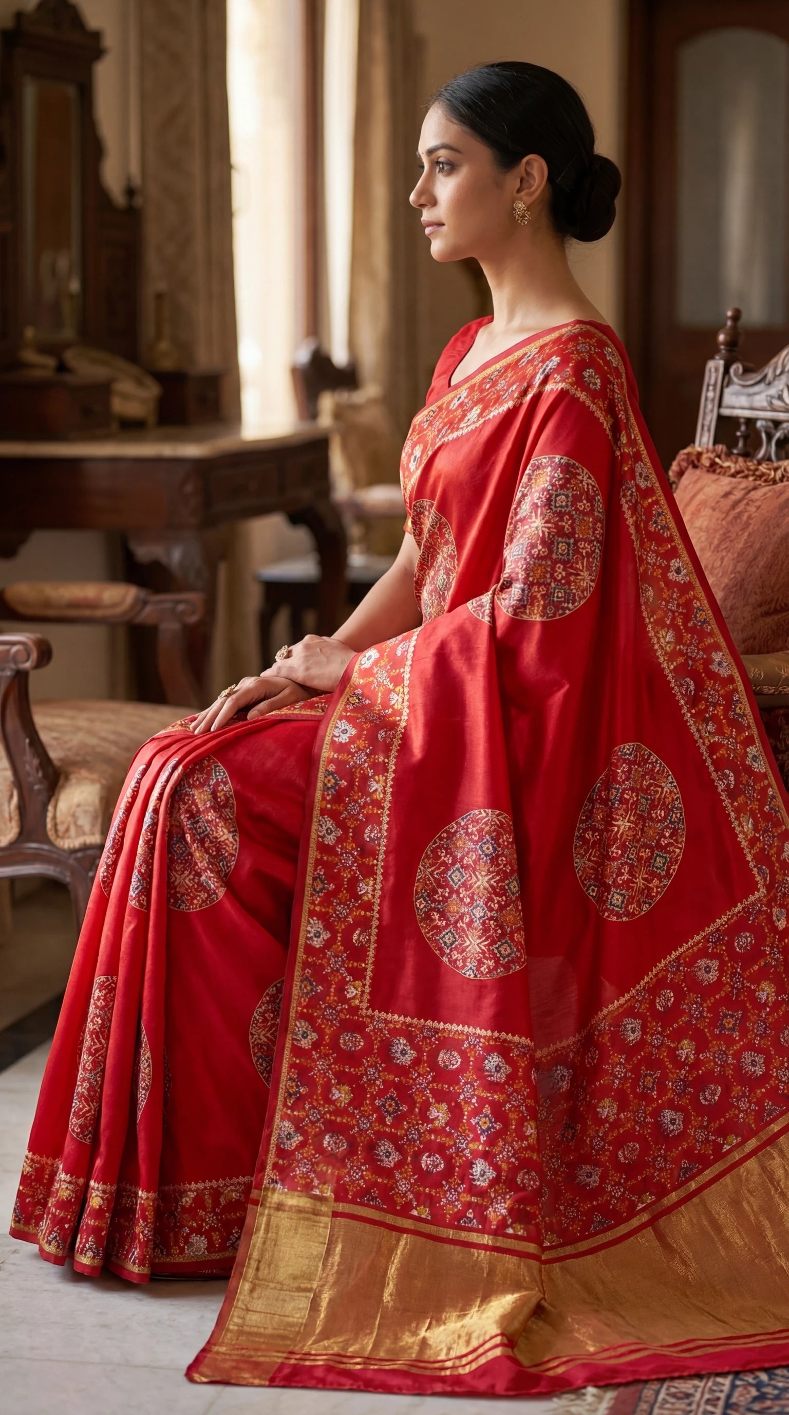 Hand block Ajrakh silk saree