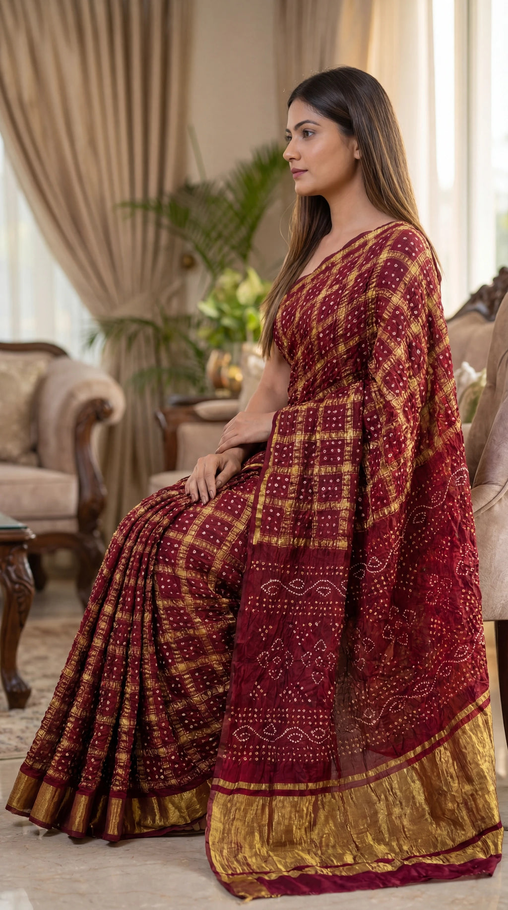 Wine Modal Gajji Hand Bandhej Ghatchola Saree