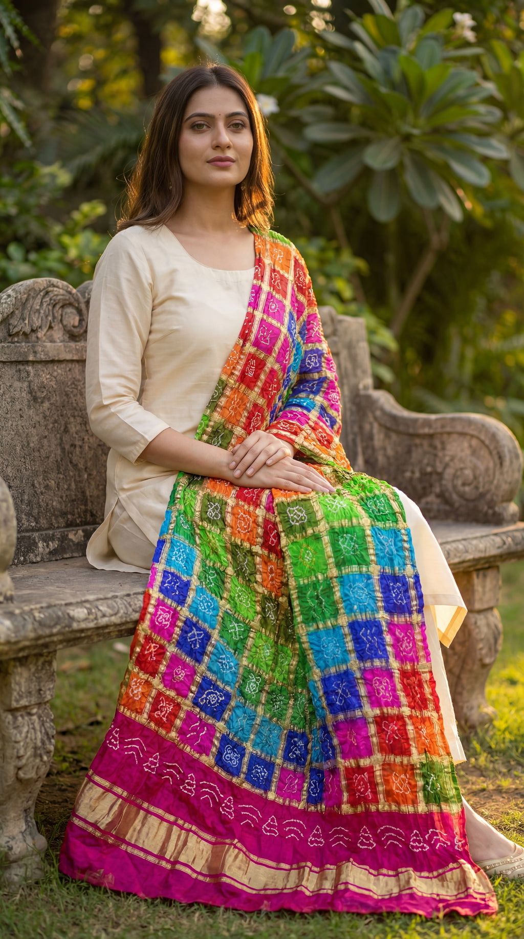 Pure Gaji Silk Bandhani Zari Festive Dupatta
