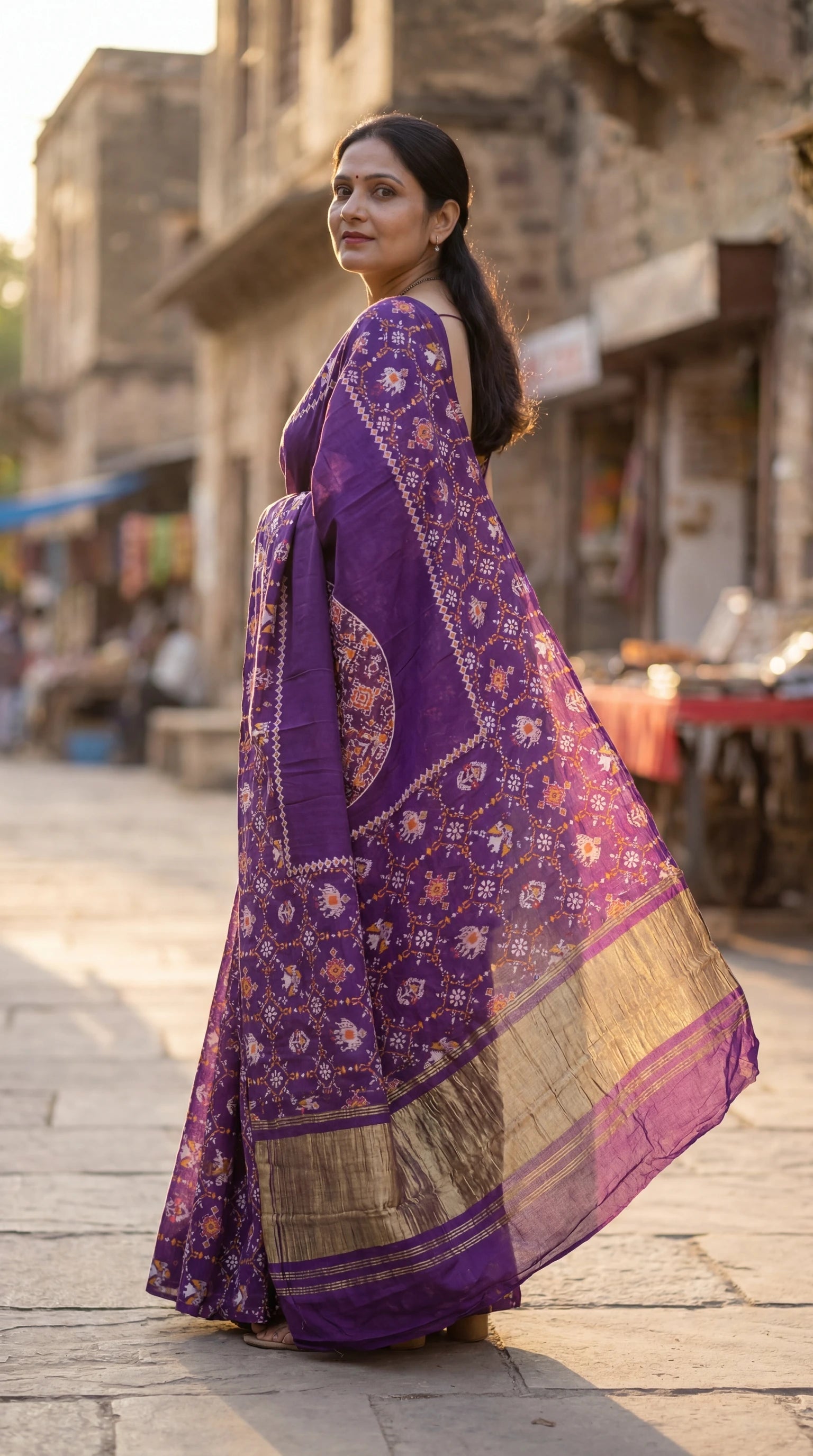 Gajji silk Ajrakh print saree