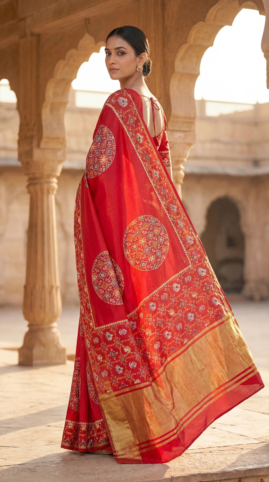 Traditional Ajrakh printed silk saree