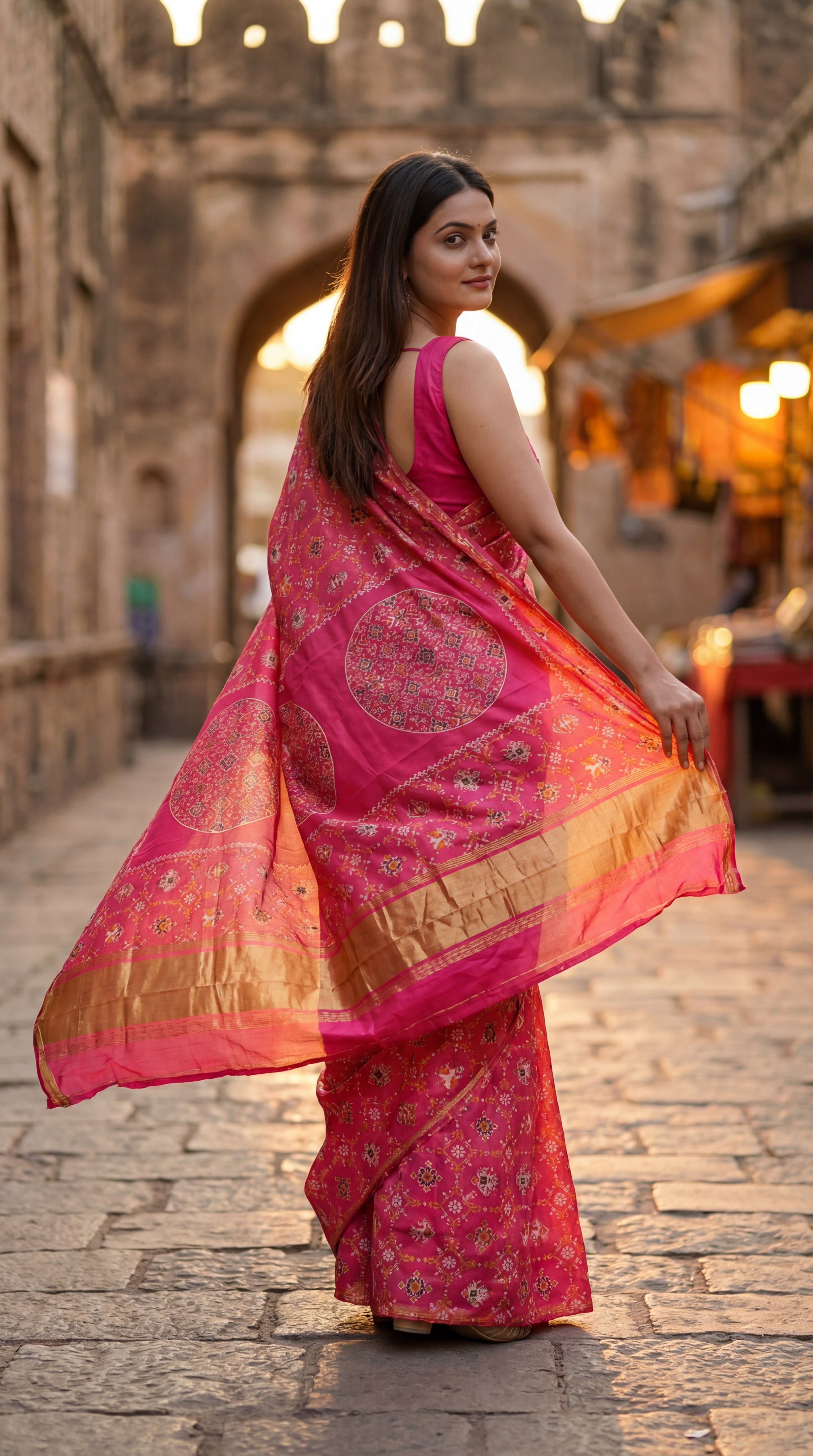 Gajji silk Ajrakh print saree