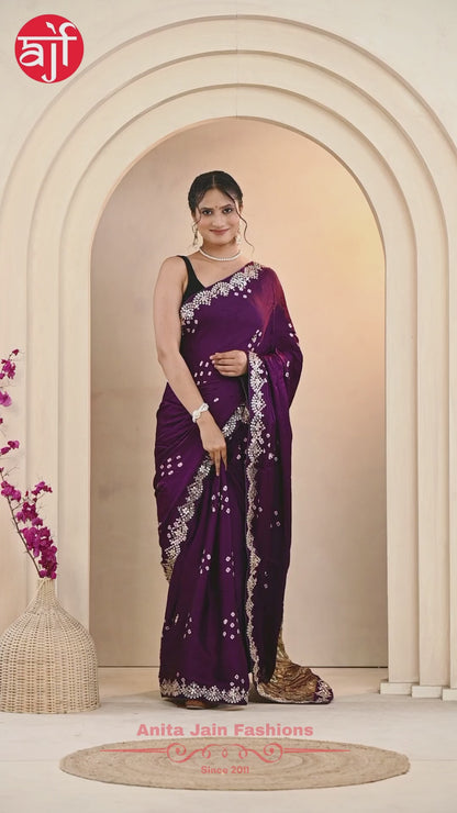 Modal Gajji Silk Saree with Cut Work and Bandhani Design, Includes Blouse Piece