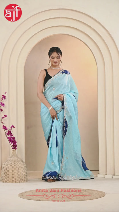 HO Silk Jacquard Saree with Gota Patti Work and Contrast Pallu