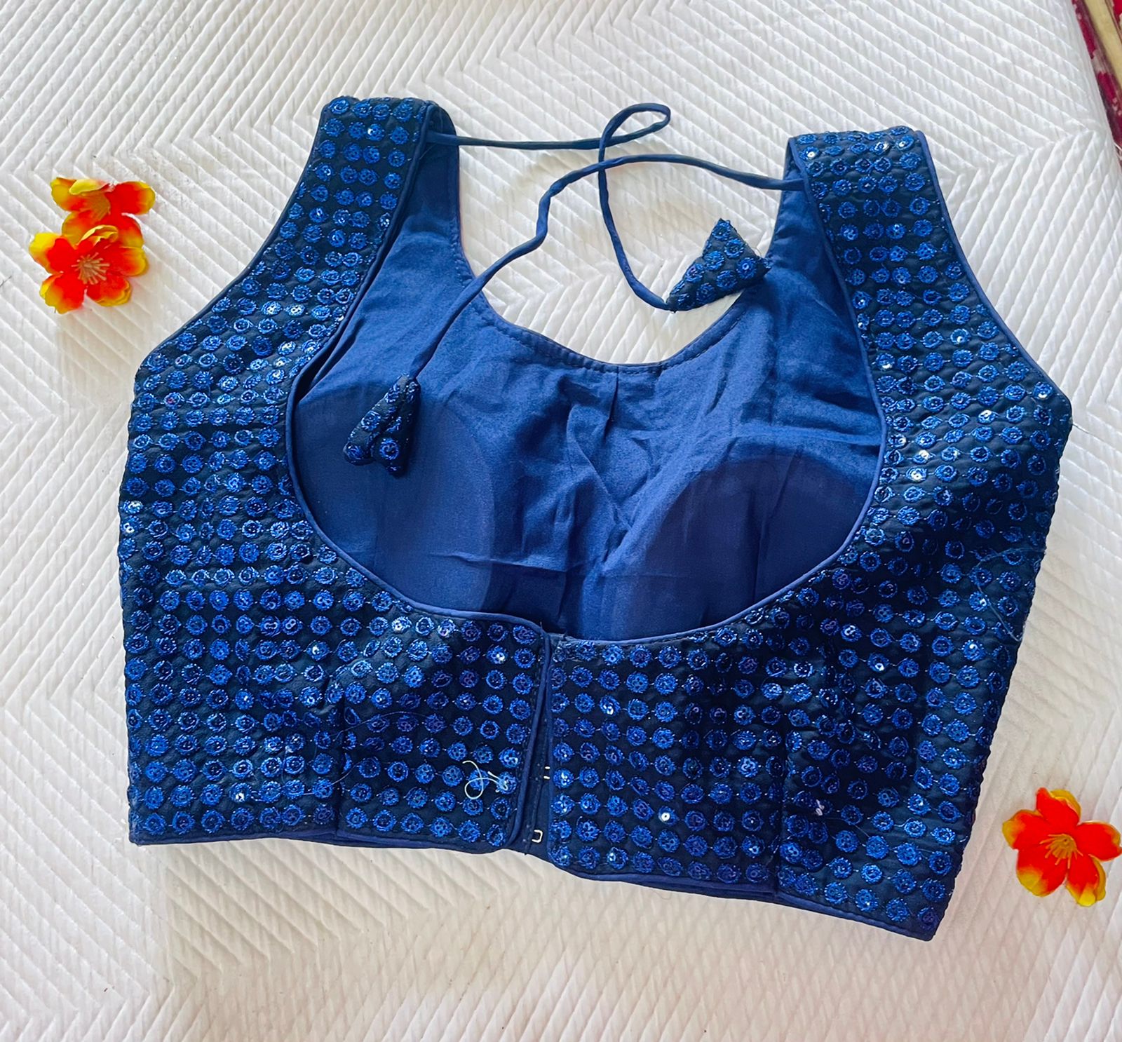 Blue Sequin embroidered fully stitched padded blouse Waist - 34 inch Bust - 38 inch