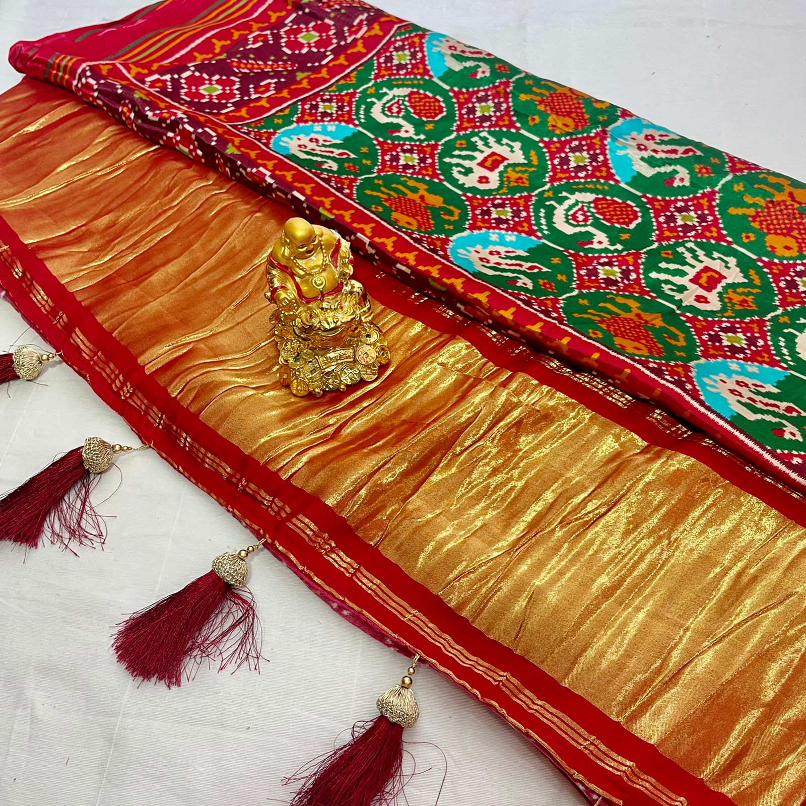 Pure Gazzi Silk Printed Patola Saree with Lagdi Patta pallu