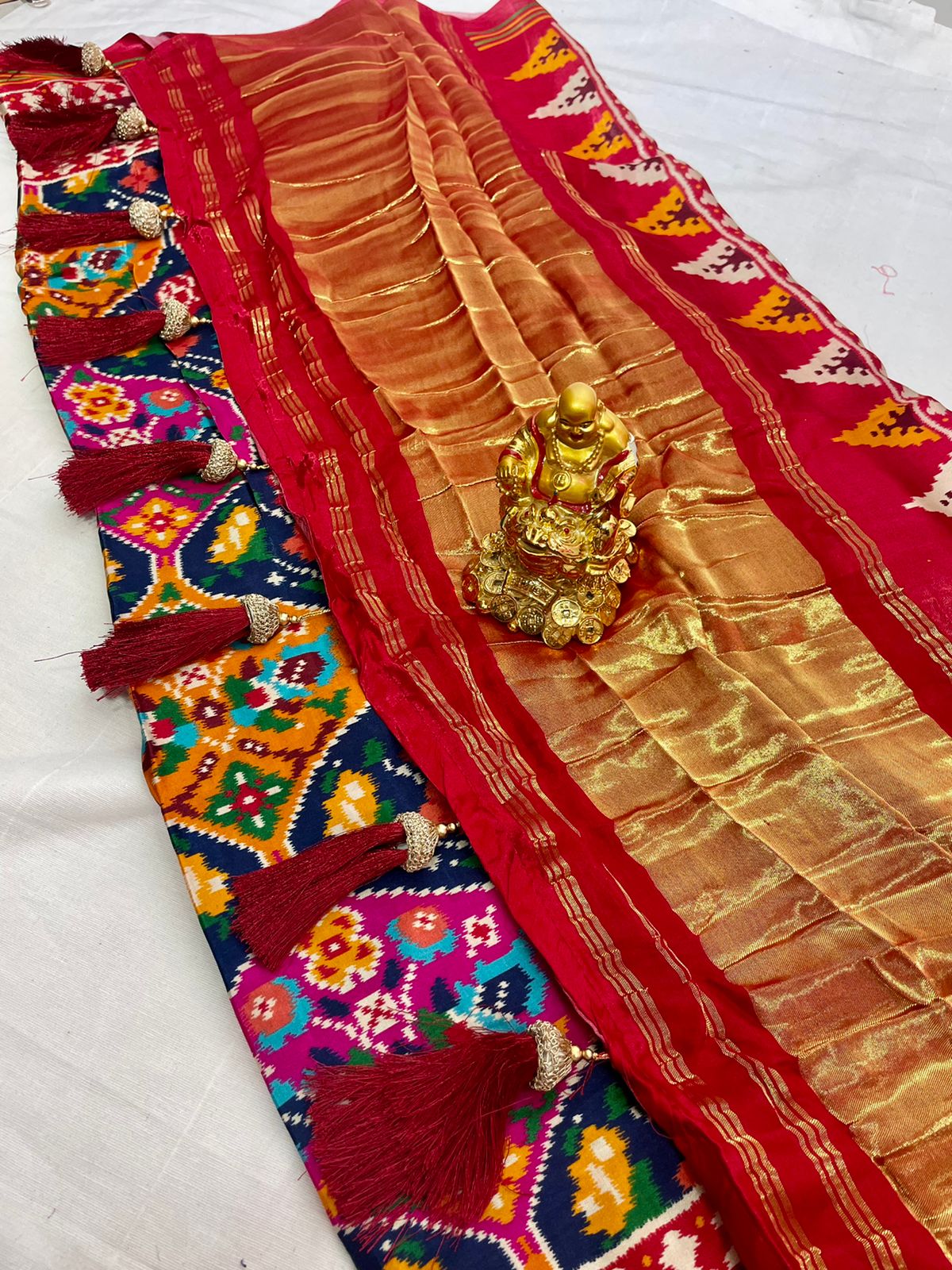 Pure Gazzi Silk Printed Patola Saree with Lagdi Patta pallu