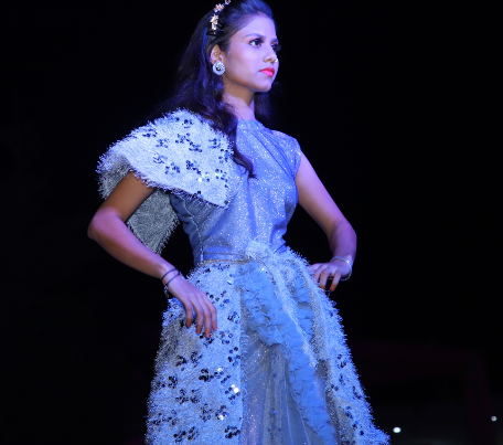 Designer Indo Western Dress - Feather Net (fabric) | Anita Jain Fashions