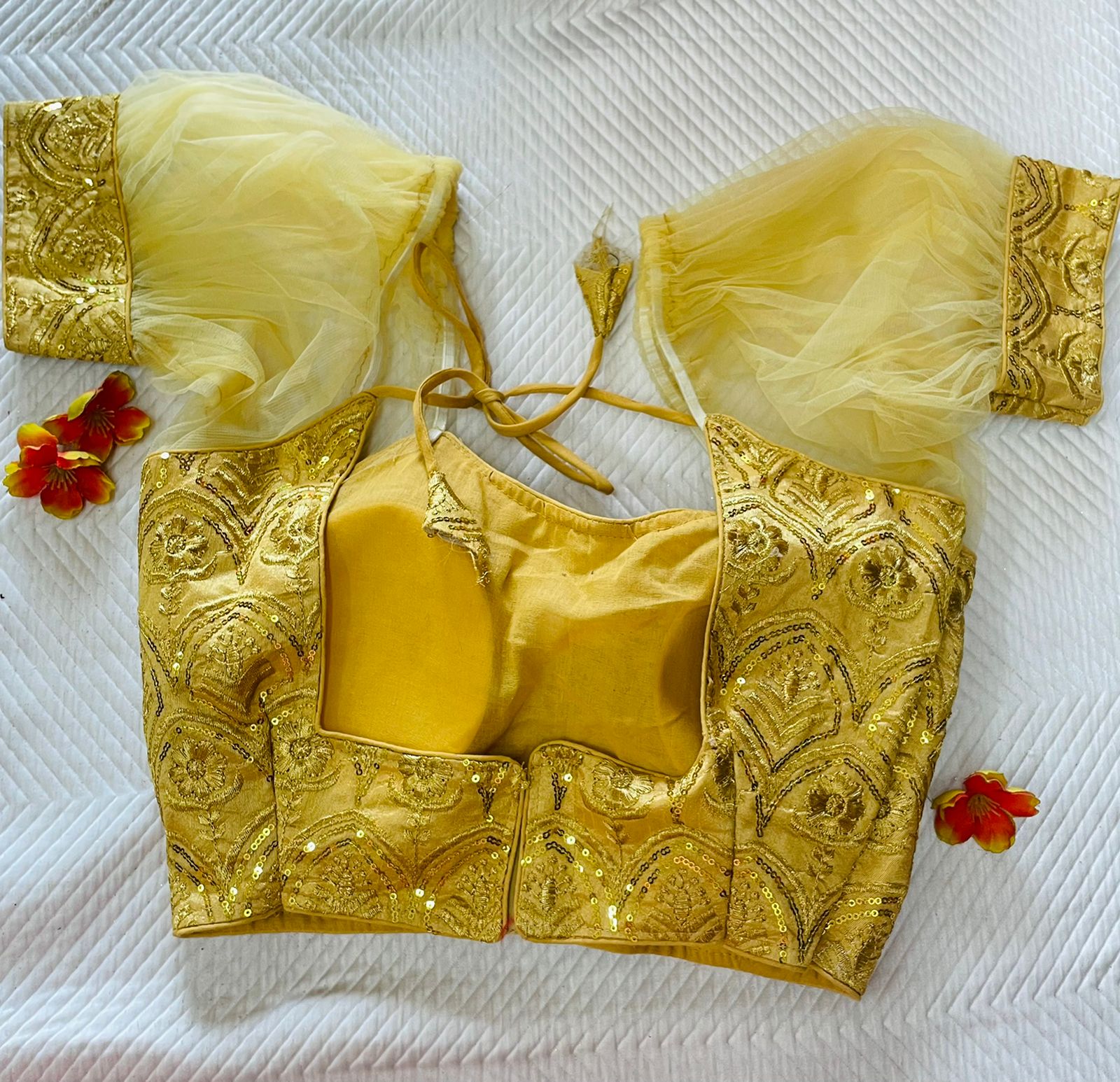 Golden Sequin embroidered fully stitched padded blouse Waist - 34 inch Bust - 38 inch