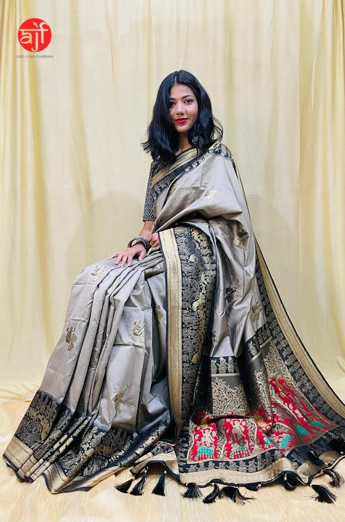 Kanjeevaram Silk Saree with rich pallu and border [ Blouse Included ] | Anita Jain Fashions