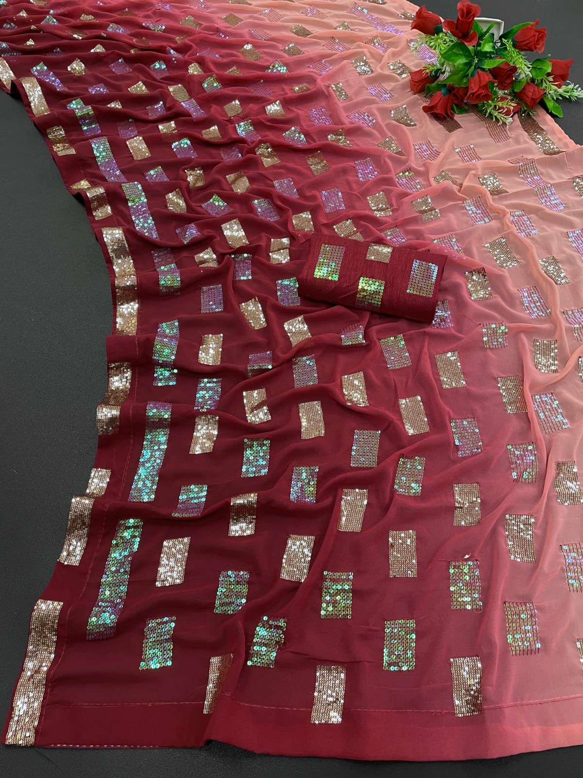 Pure georgette Saree with Sequin work [ Magenta Shaded Color ] | Anita Jain Fashions