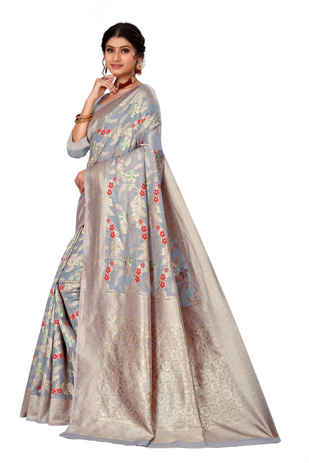 Premium cotton zari weaving saree with rich pallu and blouse | Anita Jain Fashions